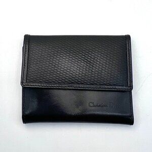 Vintage Christian Dior Black Calfskin Leather Key Holder Wallet Made in Spain